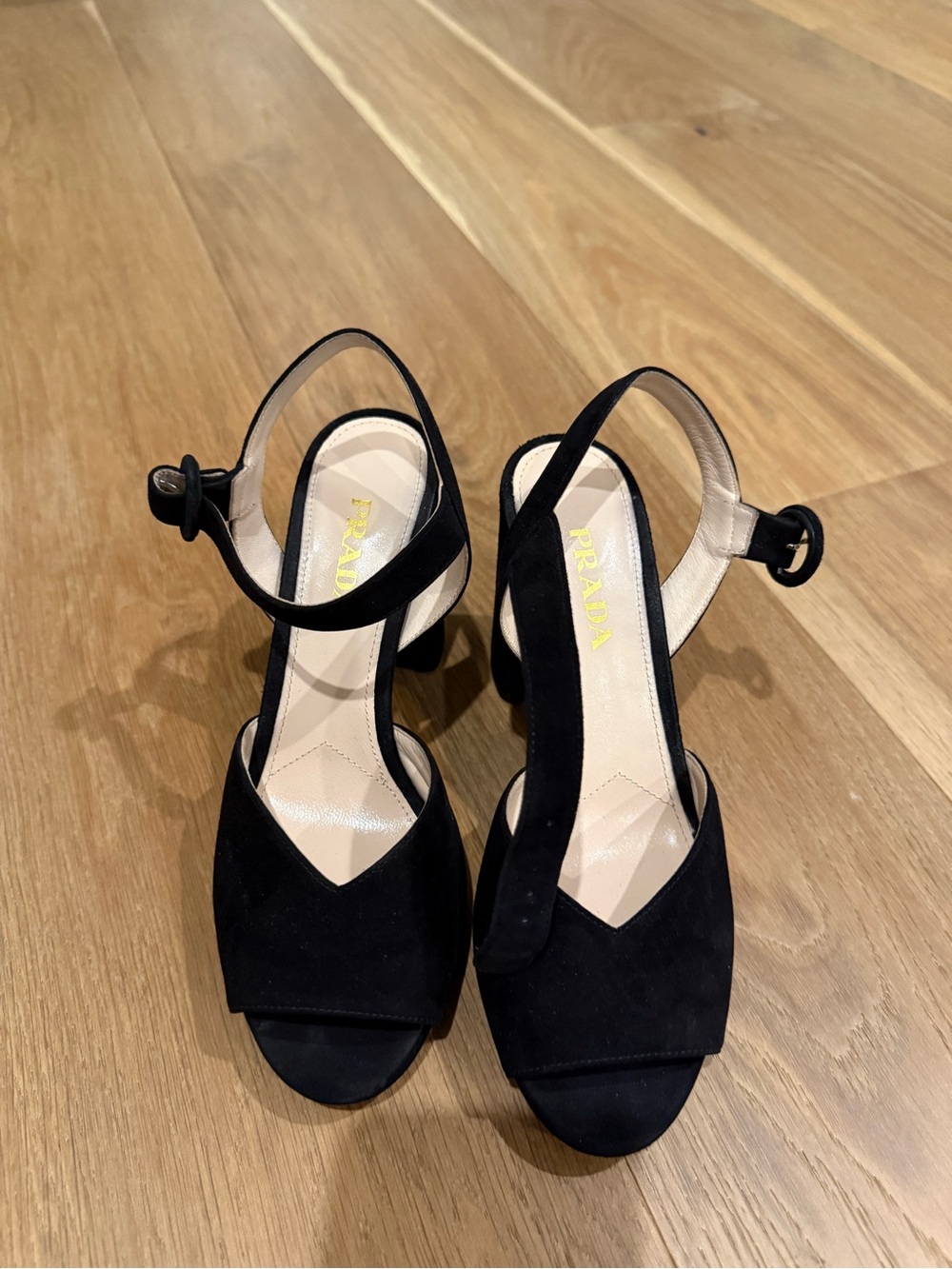 Prada Black Suede Platform Block Heel Sandals Size 7 - Picture 2 of 7